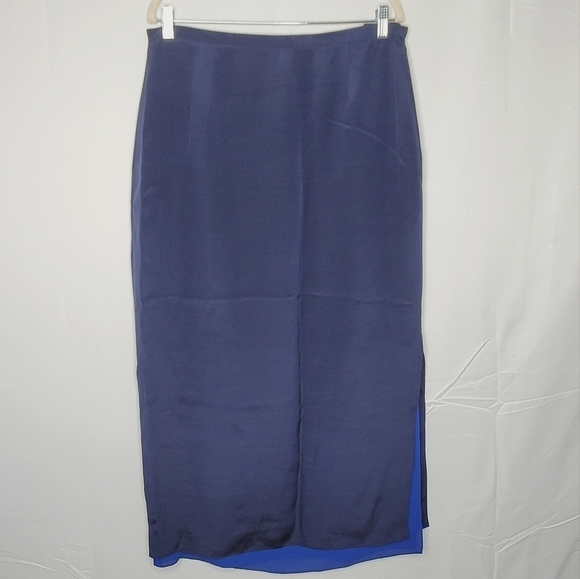 Josephine Chaus SILK Slip Skirt Maxi Size 16 Contrast Color Exposed Lining - Picture 5 of 11